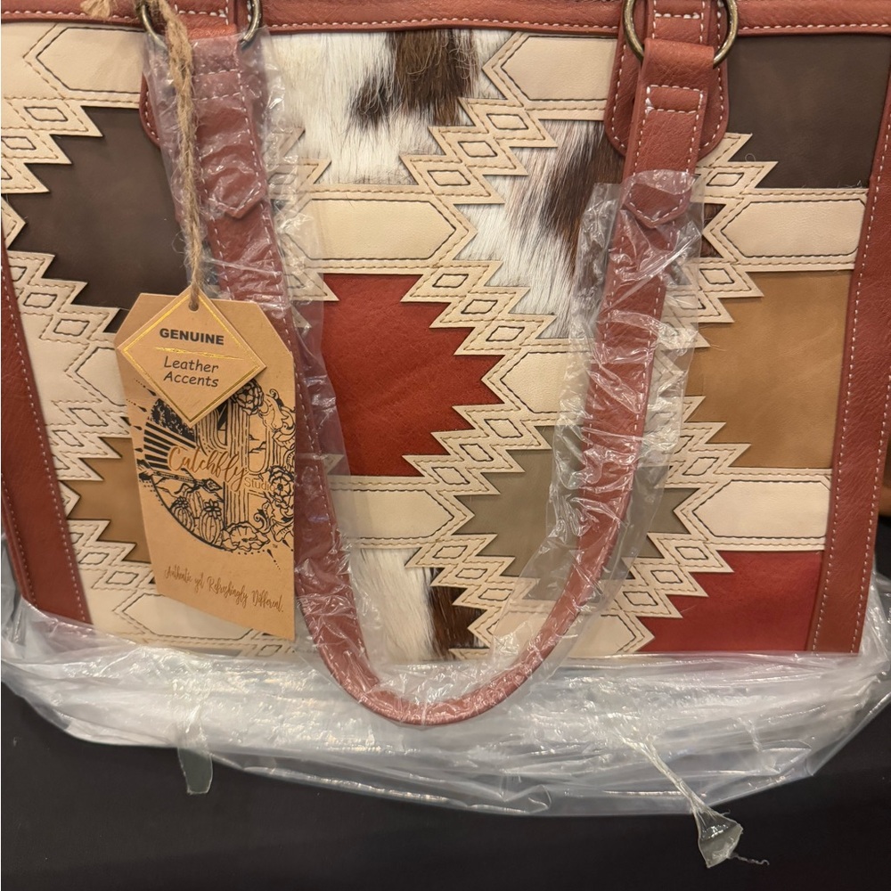 Genuine Leather Accent Tote Bag - Multicolor